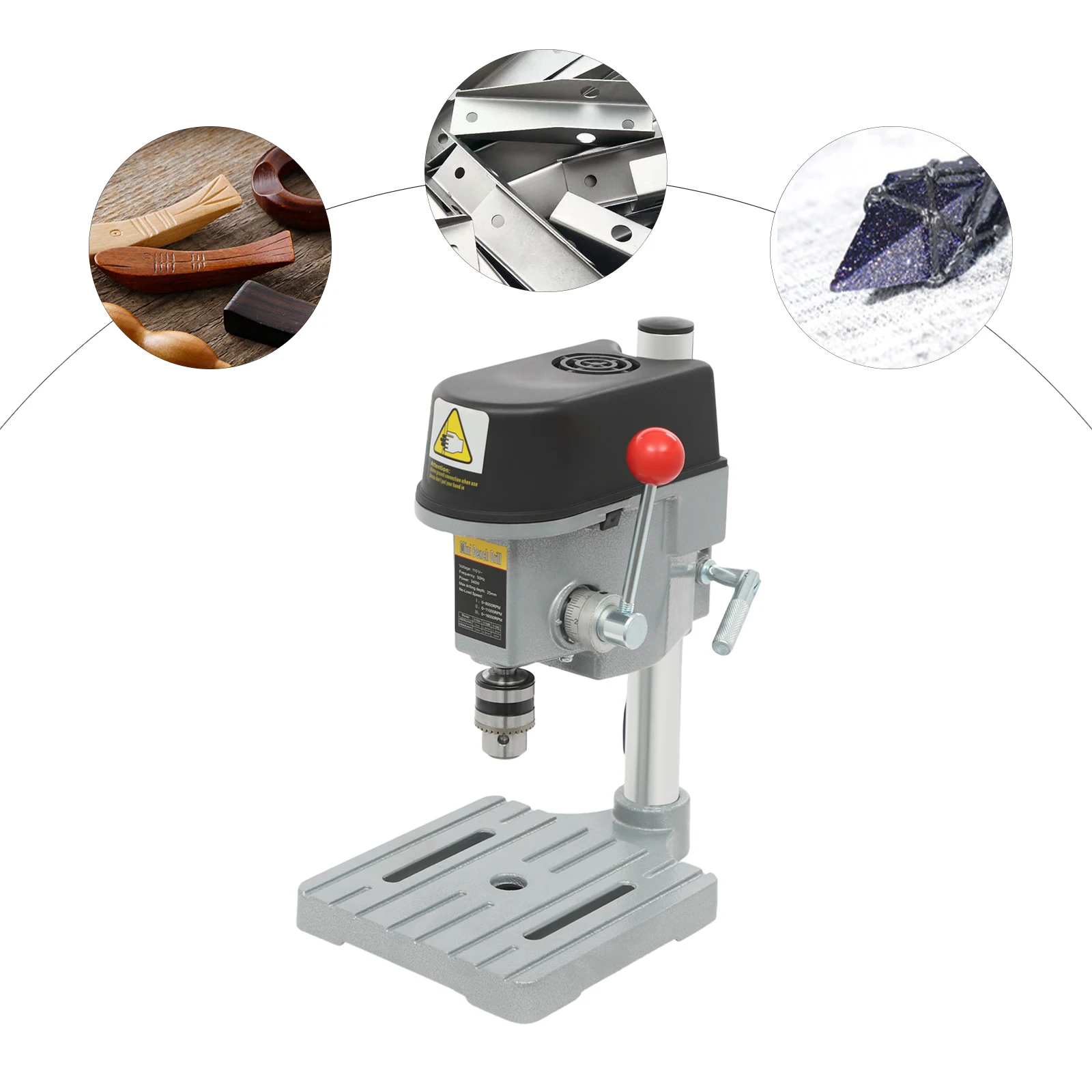 Mini Drill Press Bench, 340W Portable Drill Press Bench 5158A, 3-Speed Adjustable Bench Drill for Wood, Hard Plastic, DIY Crafts 6