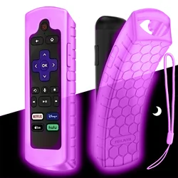 Glow-in-the-Dark Premium Silicone Remote Control Cover with Lanyard (Luminous purple)
