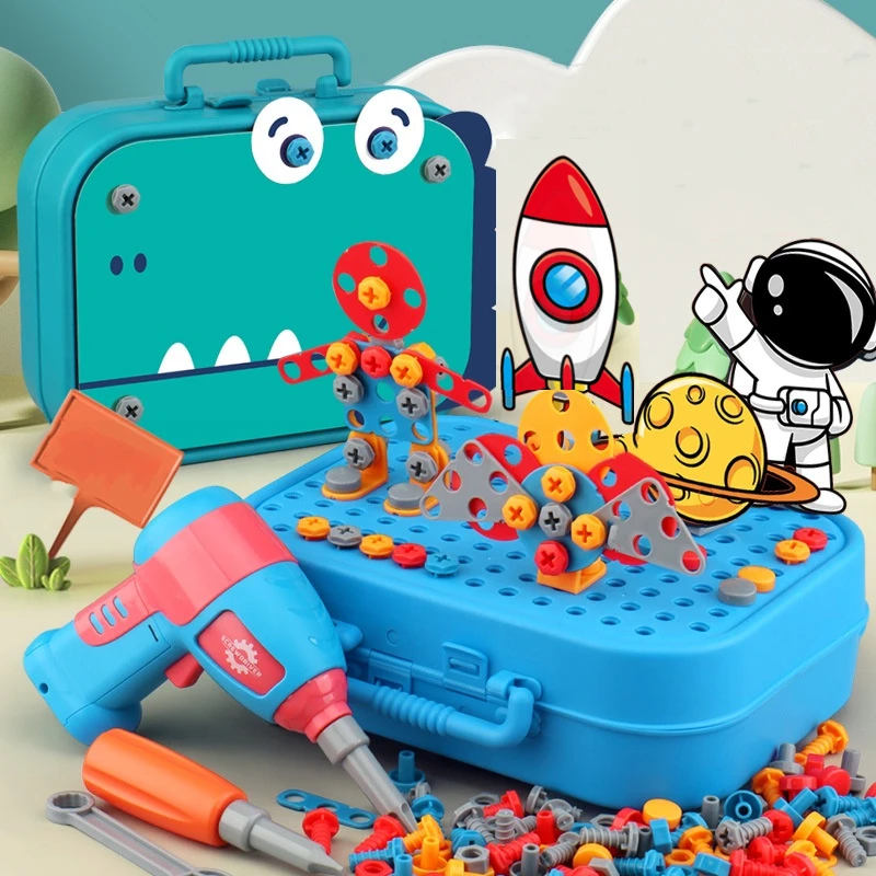 

Montessori Screwing Tool 3D Dinosaur Puzzle Toys For Children Building Bricks DIY Electric Drill Set Educational Kids Gift