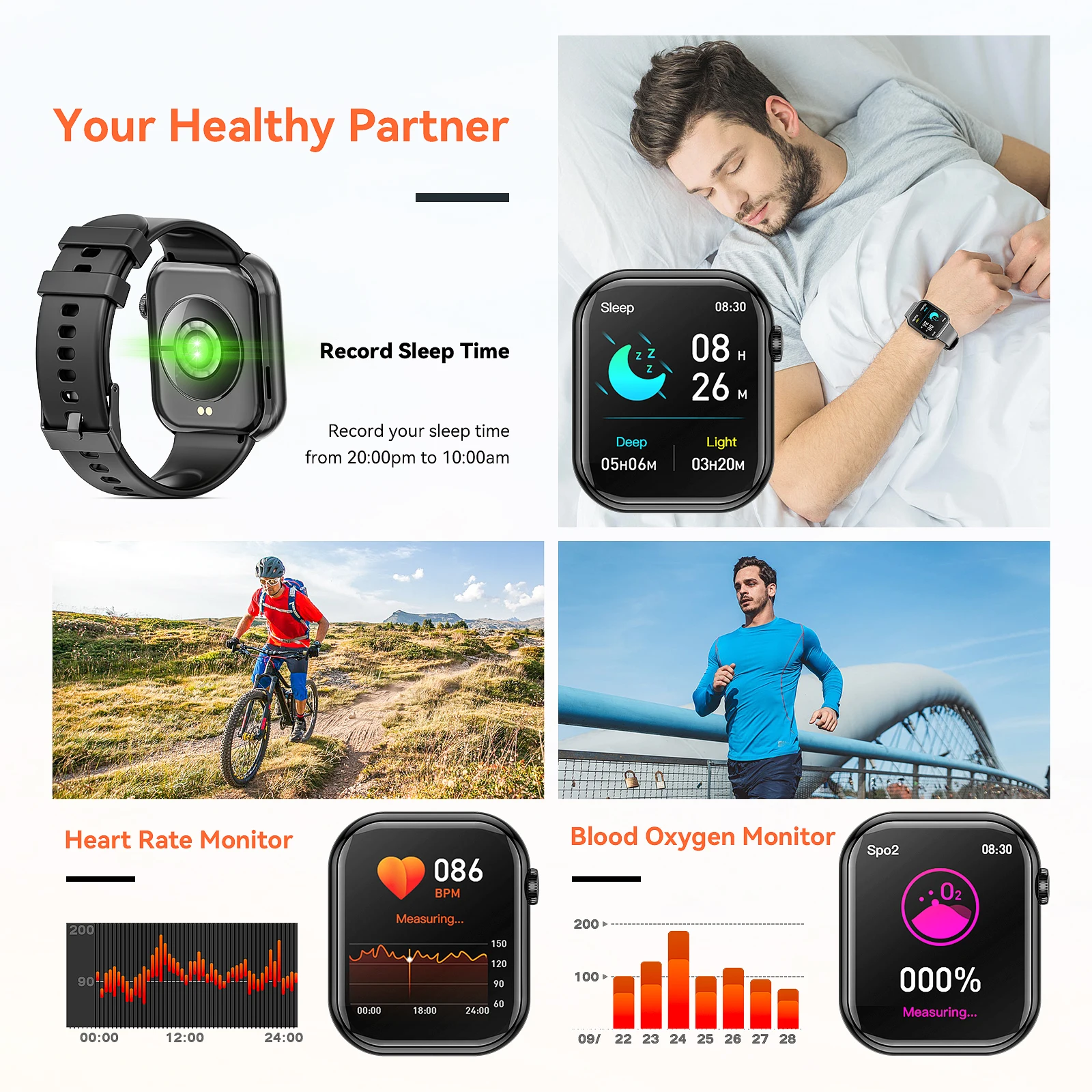 1.85 Inch Full Touch Screen Smart Watch Men Women Bluetooth Call IP67 Waterproof Outdoor Sport Fitness Tracker Heart Smartwatch 8