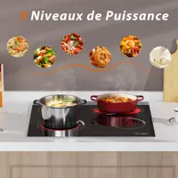 Plaque Vitrocéramique 4 Feux, Plaque Vitrocéramique avec bord inox, 59cm, Plaque de Cuisson électrique avec Double et Feux Ovale, 6700W, Sécurité Enfants, Sans Prise,Glaskeramik-Kochfeld 3