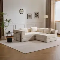 Белый диван-кровать из синели, раскладная гостевая кровать-кабриолет с подушками, 3-местный двухместный диван, модульный диван 3-в-1 для гостиной — изображение 2