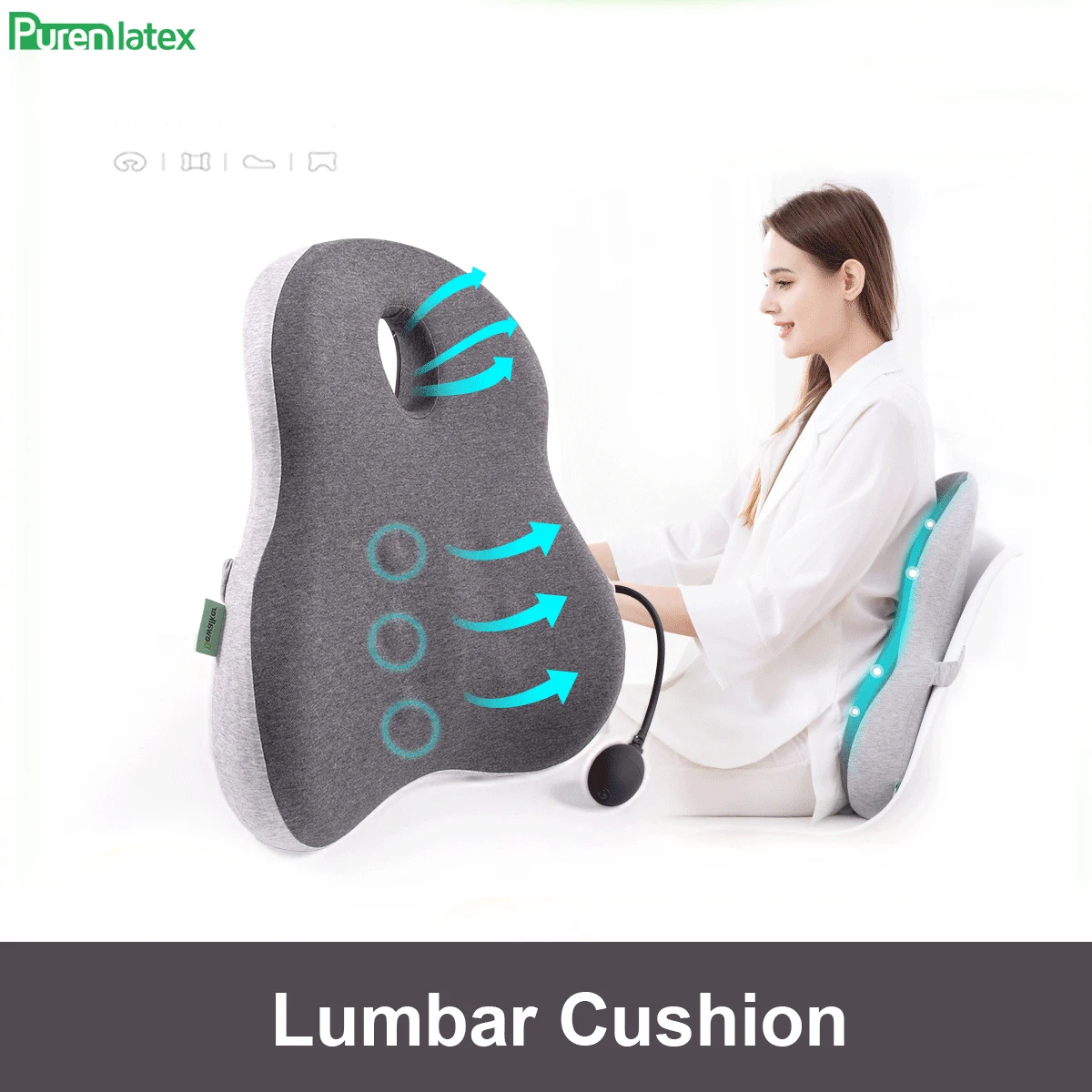 

Пуренлатексная Подушка для спины с эффектом памяти для поясничного облегчения боли Подушка для компьютерного офисного Кресла Подушка для сиденья автомобиля