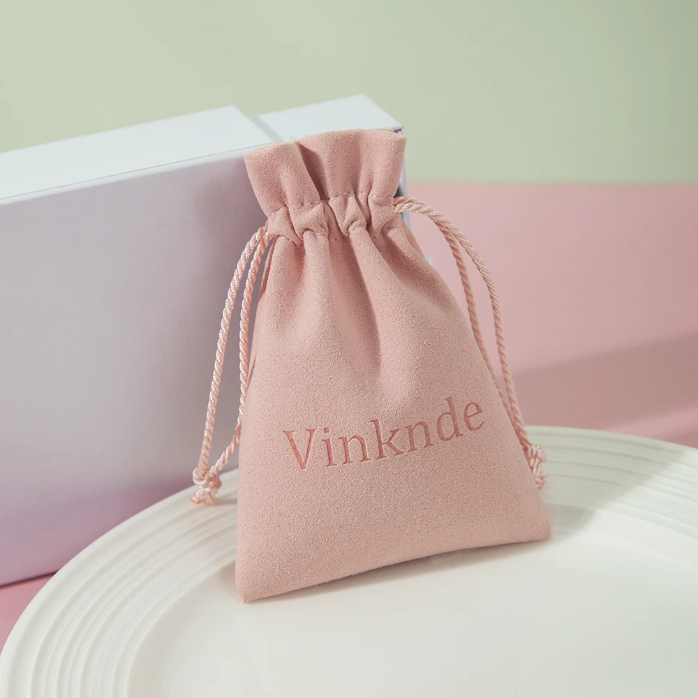 100pcs Custom Logo Pink Microfiber Jewelry Organizer Small Gift Bags Wedding Favor Drawstring Packaging Storage Candy Goodie Bag pink personalized logo burlap gift drawstring bag reusable small jewelry packaging natural linen jute wedding favor gift pouches