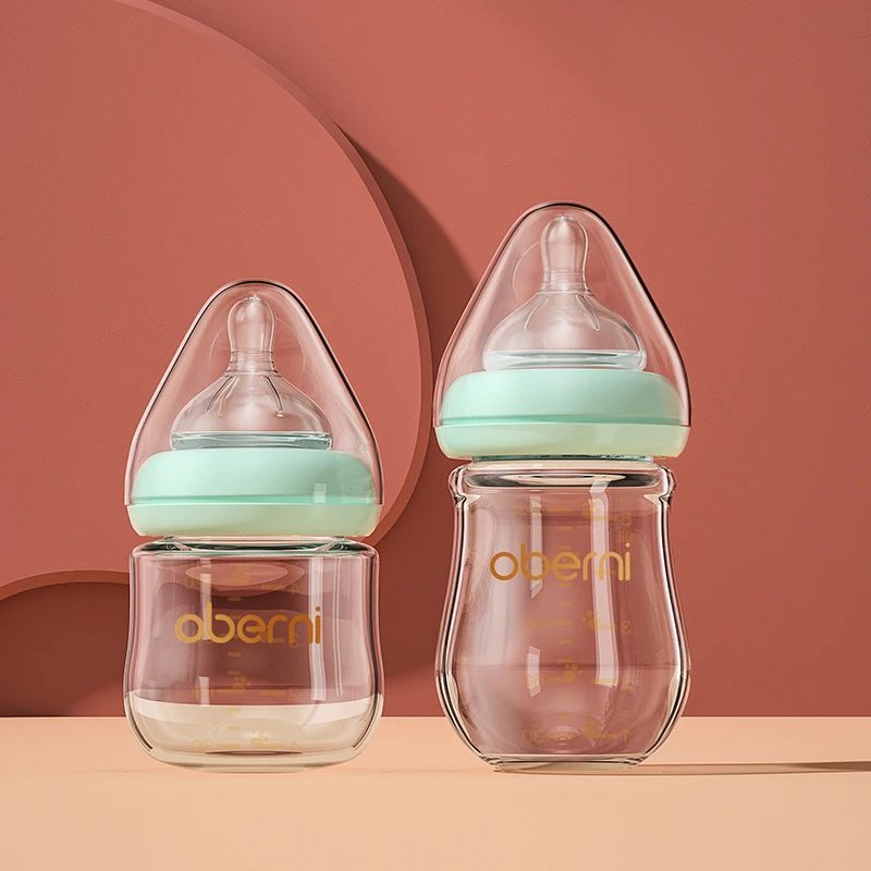 Oberni Baby Glass Bottle 120ml + 150ml Borosilicate Material Infant Milk Drinking Feeding bottle set