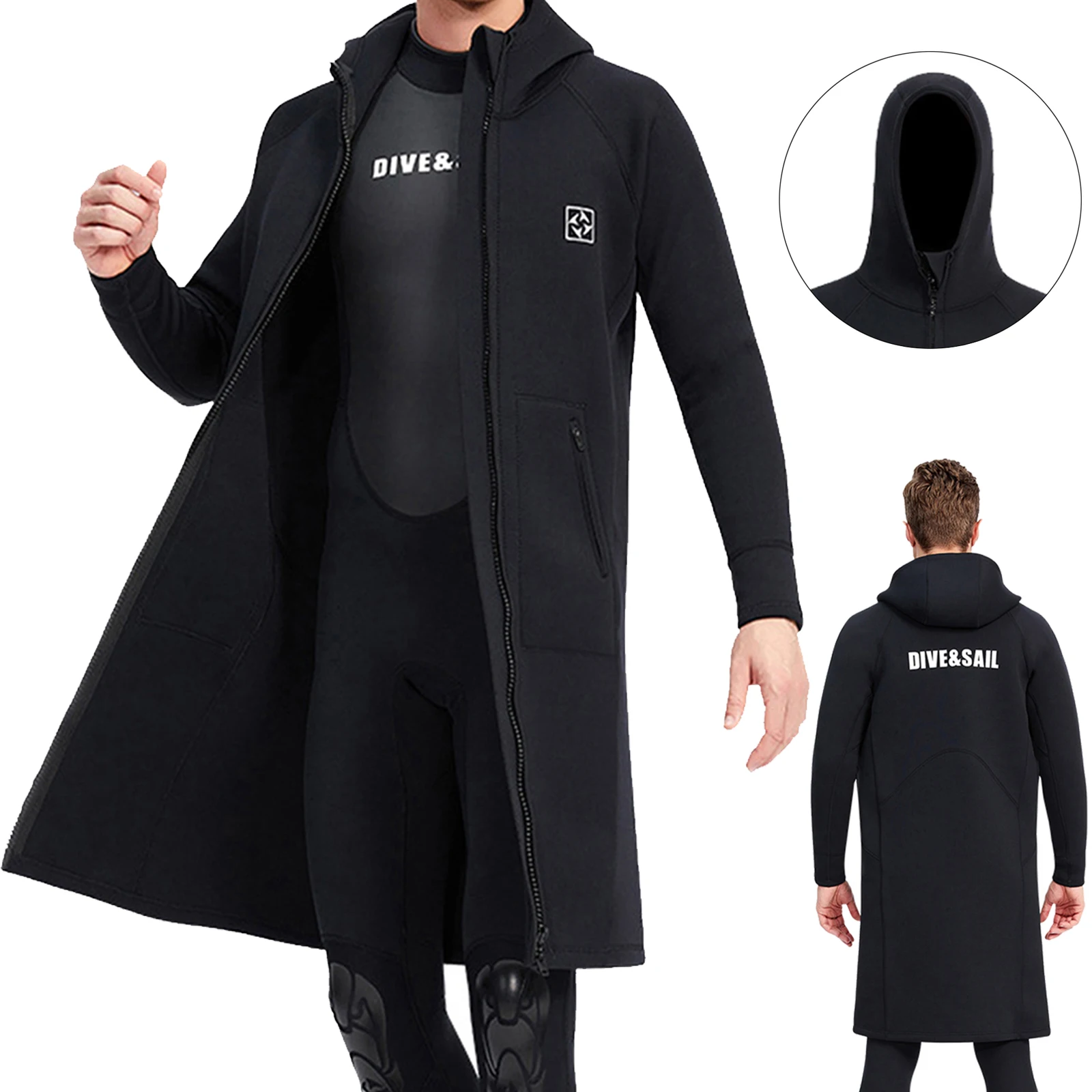 3mm Neoprene Wetsuit Women Men Long Hooded Windbreaker Diving Suit Front Zip Wetsuit for Diving Snorkeling Surfing Swimming Suit diving suits