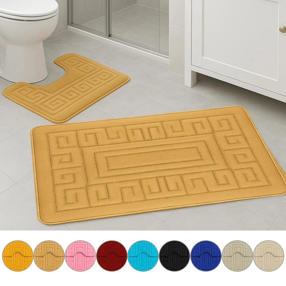 2-Piece Greek Key Bath Mat and Pedestal Set for Bathroom 80cm x 50cm ...