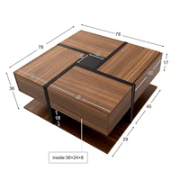 Comanlai 78x78x36cm Table basse moderne, table de salon avec 4 tiroirs, deux niveaux de rangement, table centrale de canapé multifonctionnelle 5