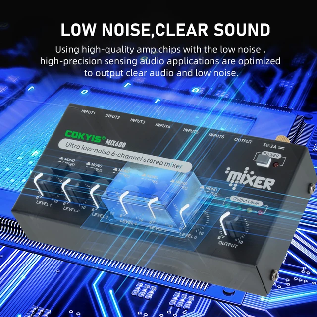Low-Noise 4/6 Channel Line Mixer For Sub-Mixing,4/6 Stereo Channel Mini Audio Mixer Power