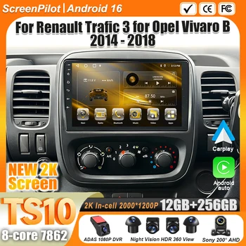 Radio Multimedia Android 16 para Renault Trafic 3 y Opel Vivaro B 2014-2018, Reproductor de Video, Carplay, Pantalla Táctil, Wifi 5G, 2 DIN 1