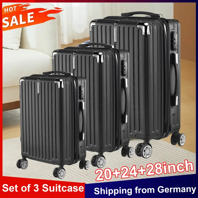 Anajqaqia Ensemble de valises 3 pièces, ensemble de chariots à coque rigide, avec serrure TSA, 360 °   Roues universelles, bagage ABS léger, noir 1