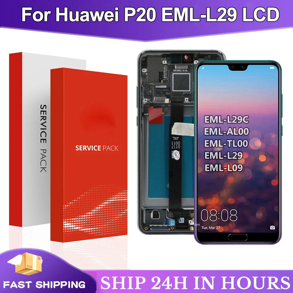 Schermo Lcd Per Huawei P20 Eml-L29 L09 L22 Display Con Digitalizzatore Touch Screen Fingerprint 10 Per Huawei P 20 Lcd Con Cornice