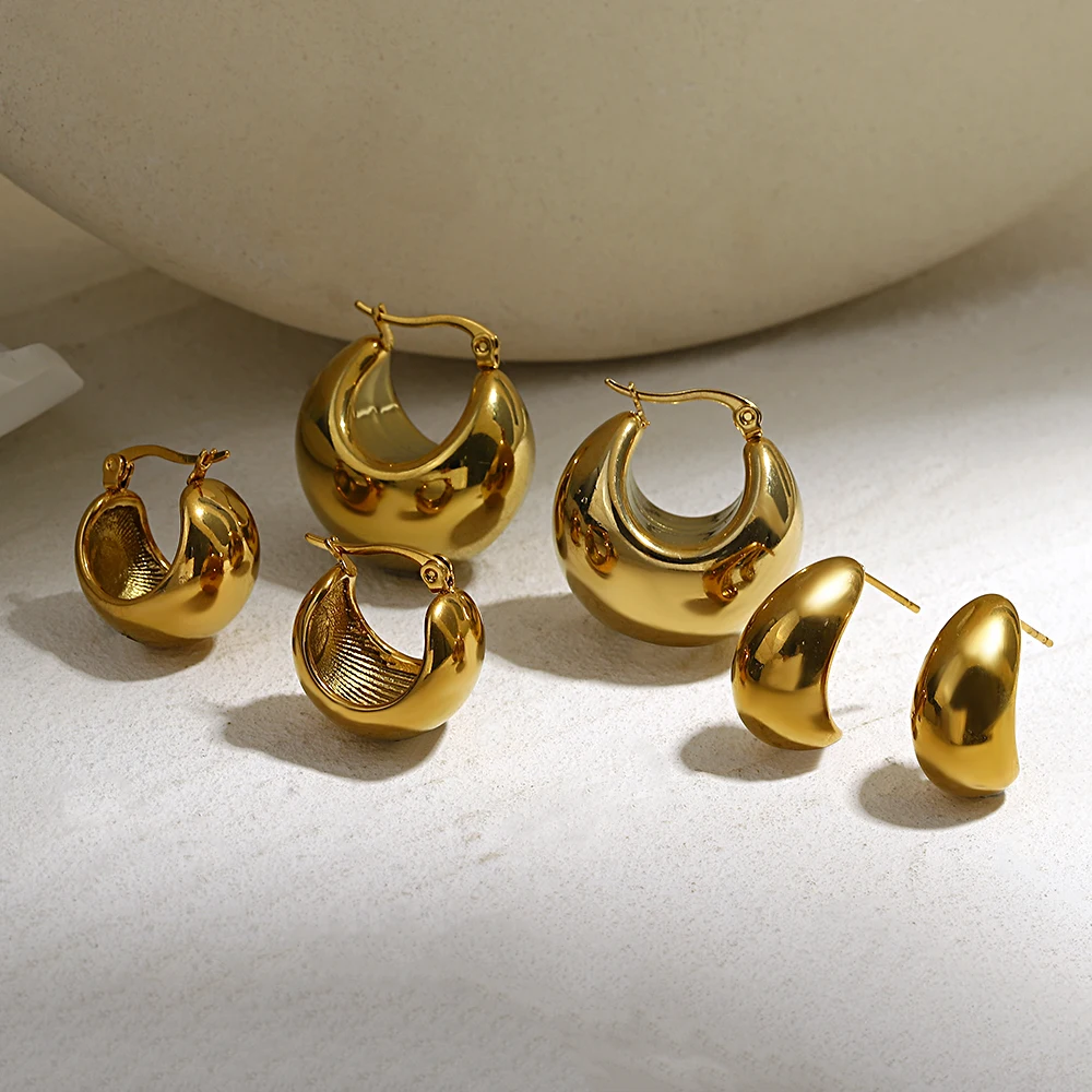 boucles d'oreilles percées grands anneaux ovale couleur or bijou