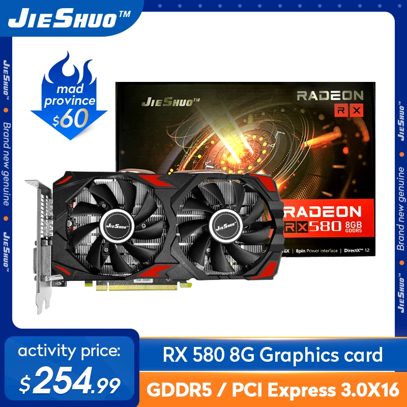 Brand New Jieshuo ADM RX580 8GB GDDR5 Mining Graphics Card, can also play games, RX 580 Computer Graphics Card, hashrate 30mh/s good video card for gaming pc