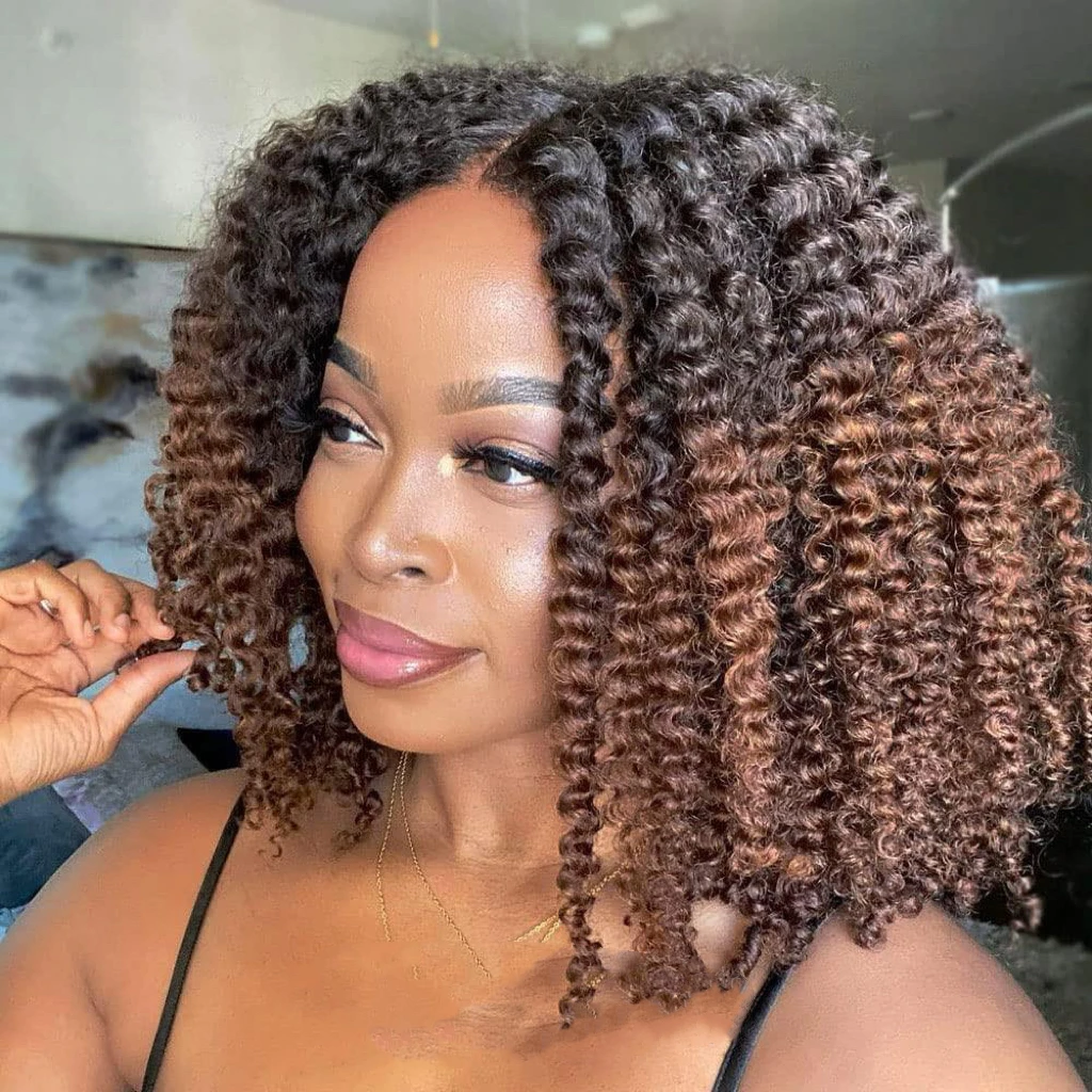 Wigera Korte Ombre Haar Afro Kinky Krullende Pruik Voor Zwarte Vrouwen Dames Synthetisch Lijmloze Zwart Bruin Pruiken Cosplay Dagelijks Gebruik