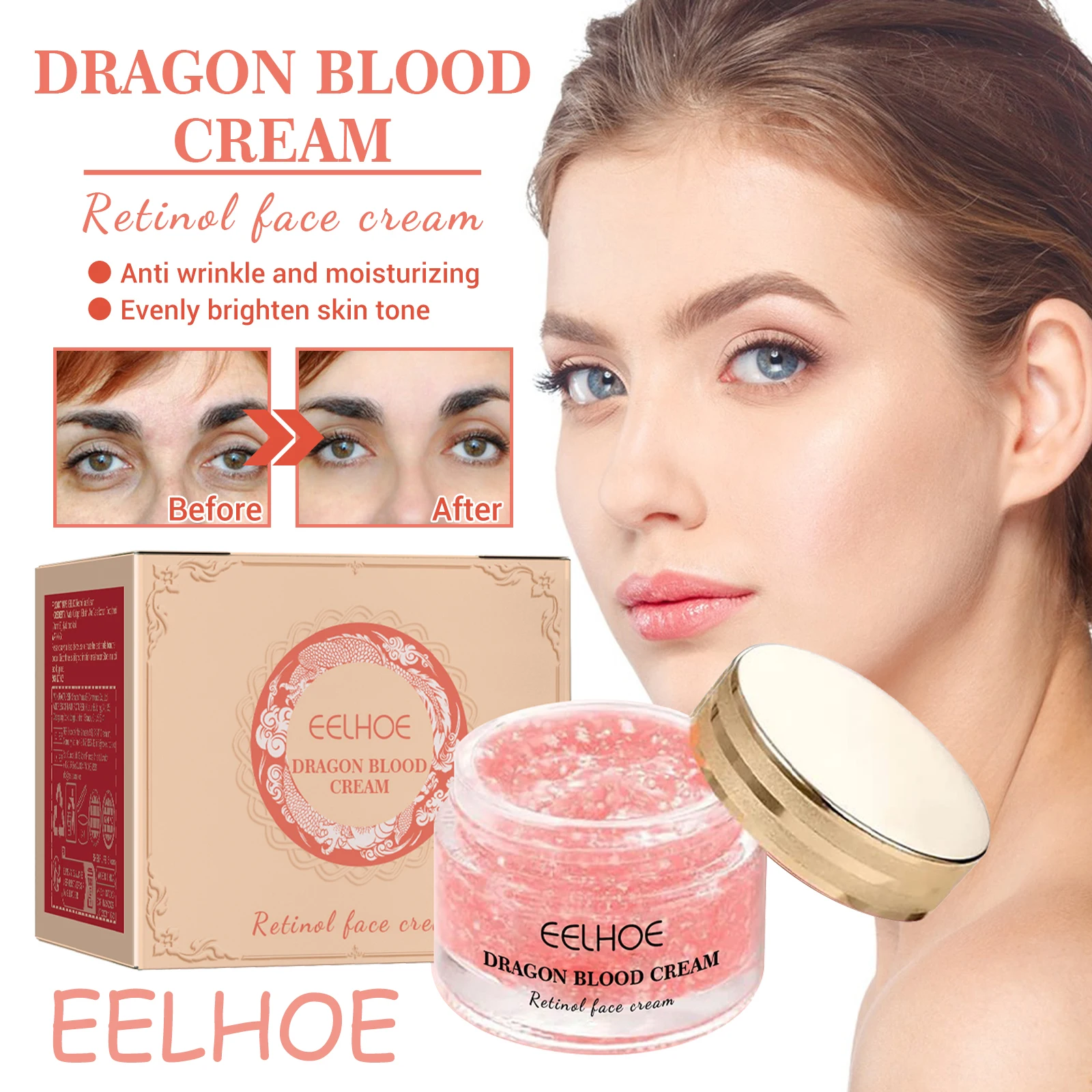 EELHOE Retinol Face Cream Deeply Nourishing Fade Fine Lines Brightening Skin Tone Smoothing Reduce Dryness Softening Face Cream