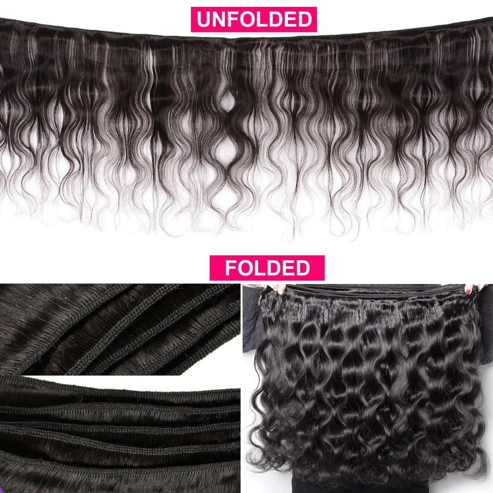 Body Wave Human Hair 3 Bundles with Closure 100% Unprocessed Brazilian Virgin Human Hair Weave Bundles with 13x4 HD Closure