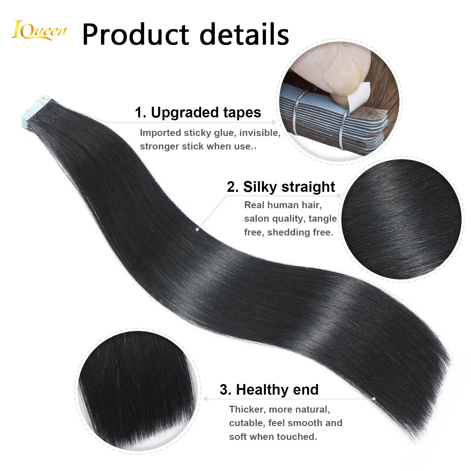 Tape in Hair Extensions Human Hair Black Remy Hair Extensions Natural Black Hair Extensions 20pcs Straight