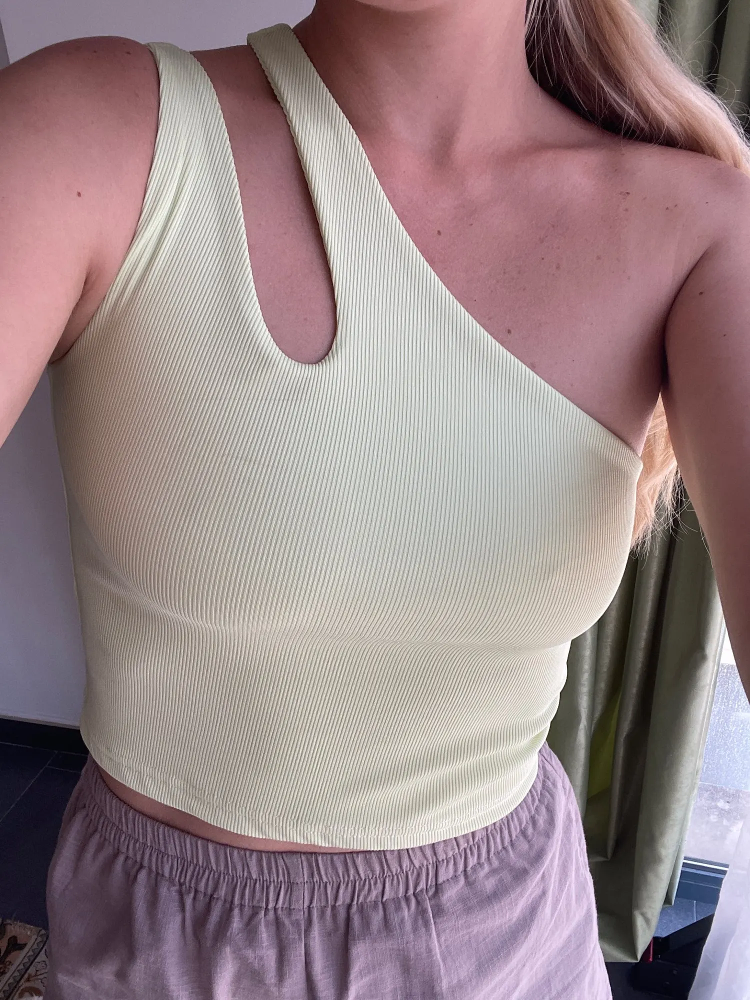 Women's One Shoulder Crop Tank Top - Stretch Fit Knit Sleeveless Backless Top photo review