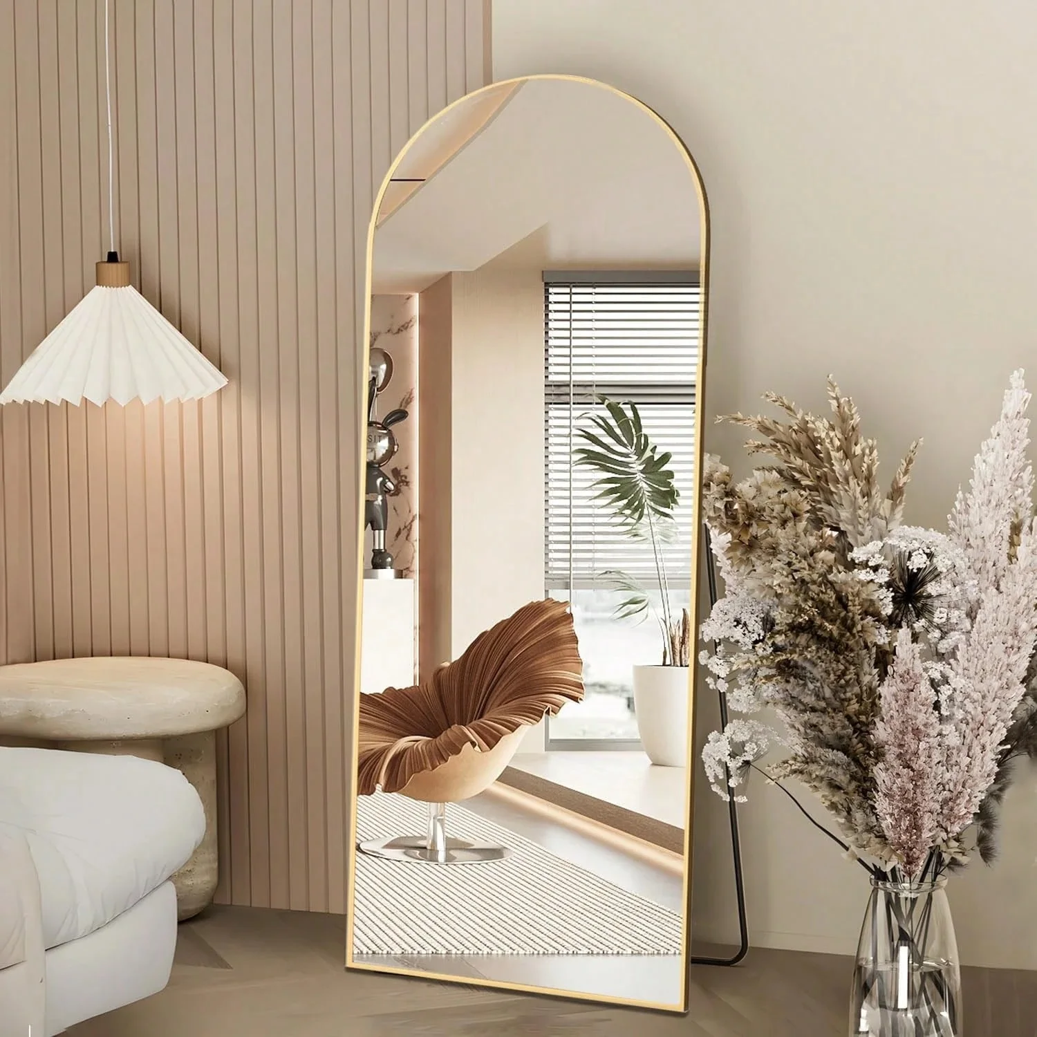 Anajqaqia 162x53cm Arched Full-Length Standing Mirror, Floor-Standing Mirror with Aluminium Alloy Frame, Tempered Glass, Gold
