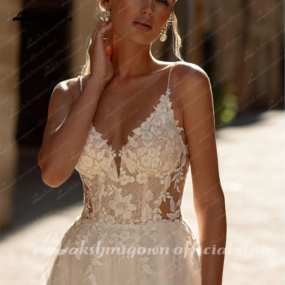 Lakshmigown Bohemain Wedding Dresses Customized Backless Spaghetti Straps For Women Marriage A-LINE Appliques Vestidos De Novia 5