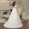 EVON BRIDAL Oversize Wedding Dress Long Sleeves V-Neck Applique A-Line Bridal Gown Button Back Sweep Train Wedding Dresses 3