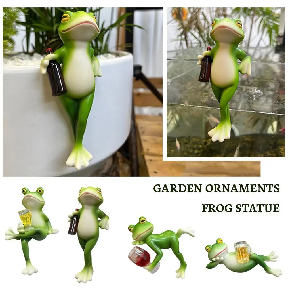 Kreative Hängende Frosch-Dekofigur aus Harz, Handgefertigte Tierfiguren für Blumentopf-Dekoration, Einzigartige Garten-Statue für Außenbereich und Balkon