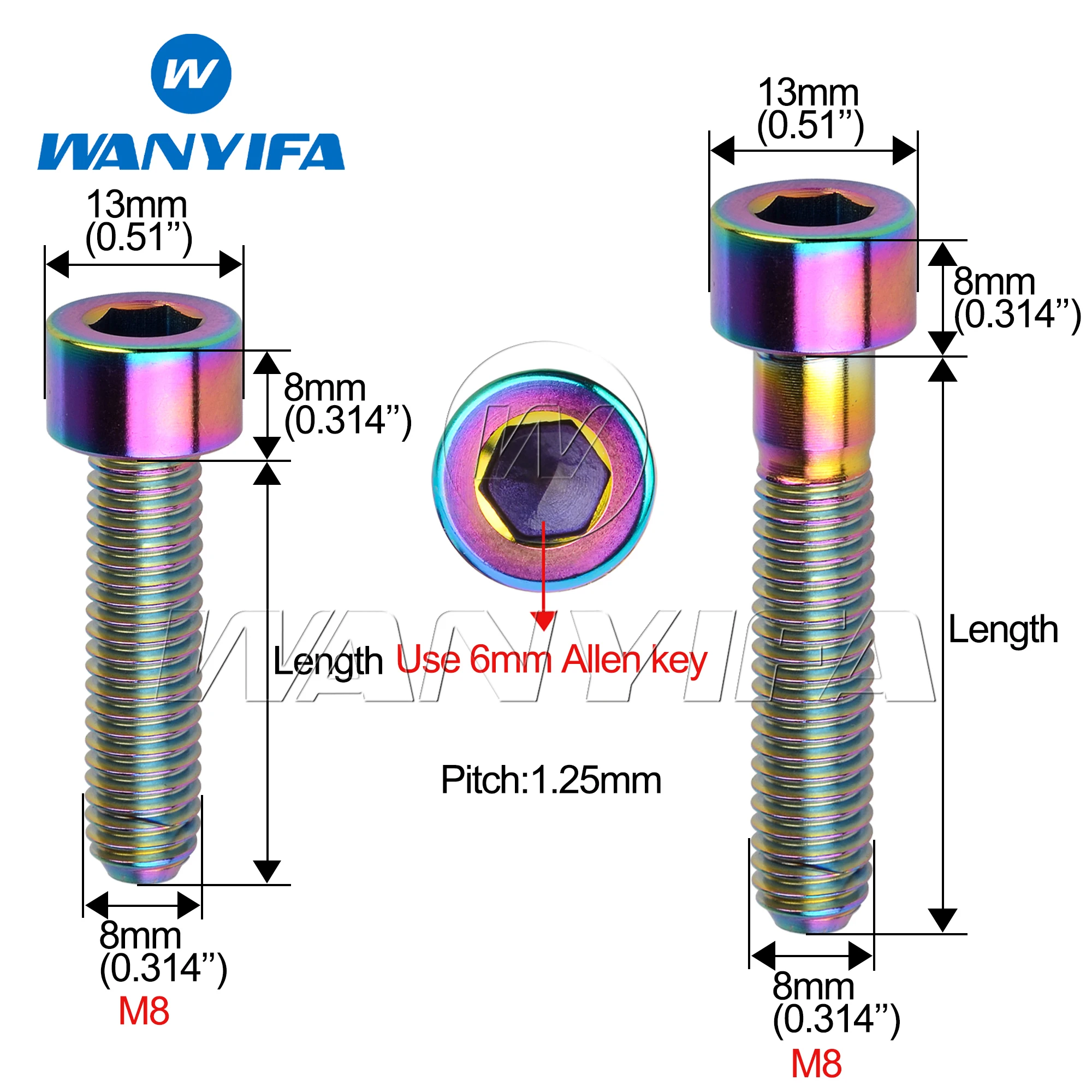 Wanyifa 티타늄 볼트 M8 x 15 20 25 30 35 40 45 50 60 70mm 알렌 키 헤드 볼트 나사 자전거 오토바이 자동차