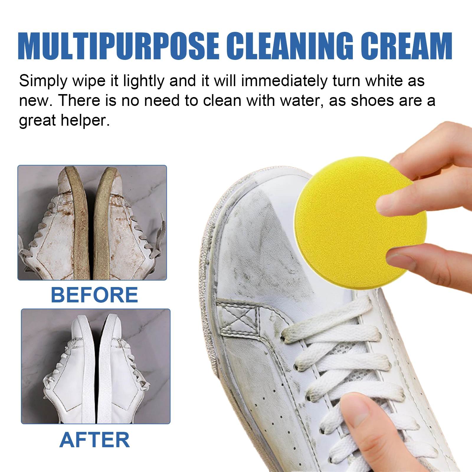 Jaysuing Multipurpose Cleaner Cream for Shoes Leather Sofa Stain Remove Decontamination Waterless Yellow Remover with Sponge