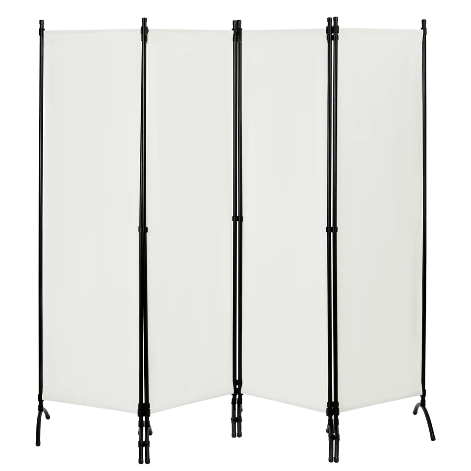 Divisorio A 4 Pannelli Pieghevole 218x188 Cm – Paravento Per Privacy In Tessuto Grigio, Con 8 Piedi Stabili