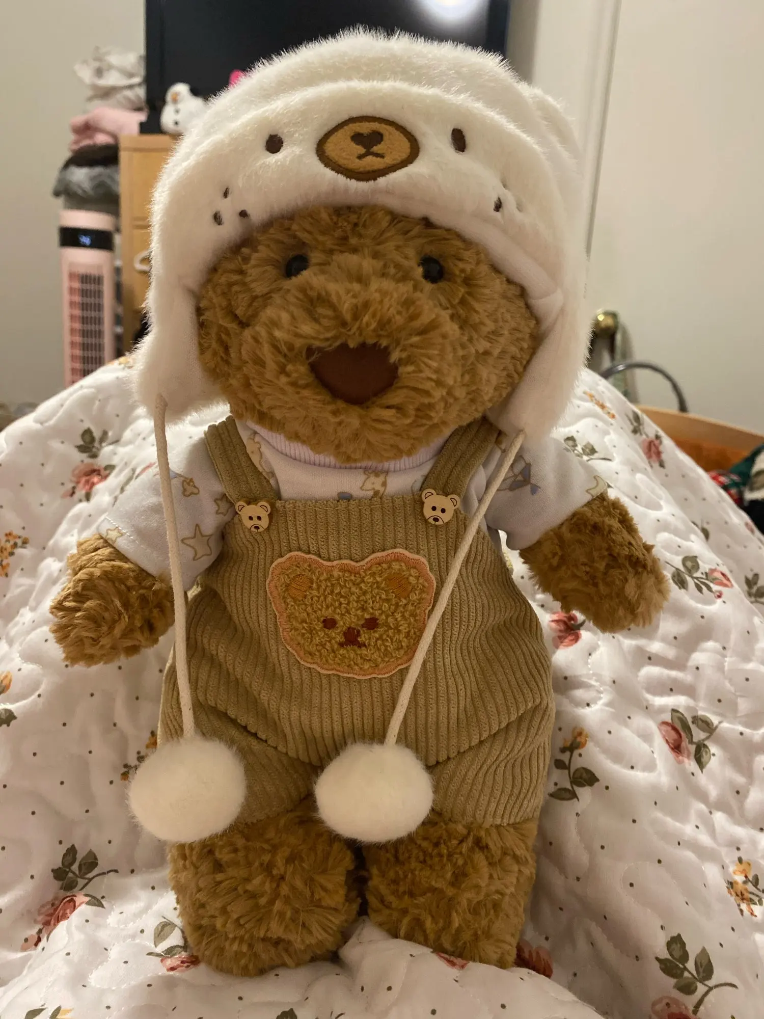 Getahug White Mink Hat Brown Overalls Bear | Handmade Jointed Teddy Bear Gift photo review