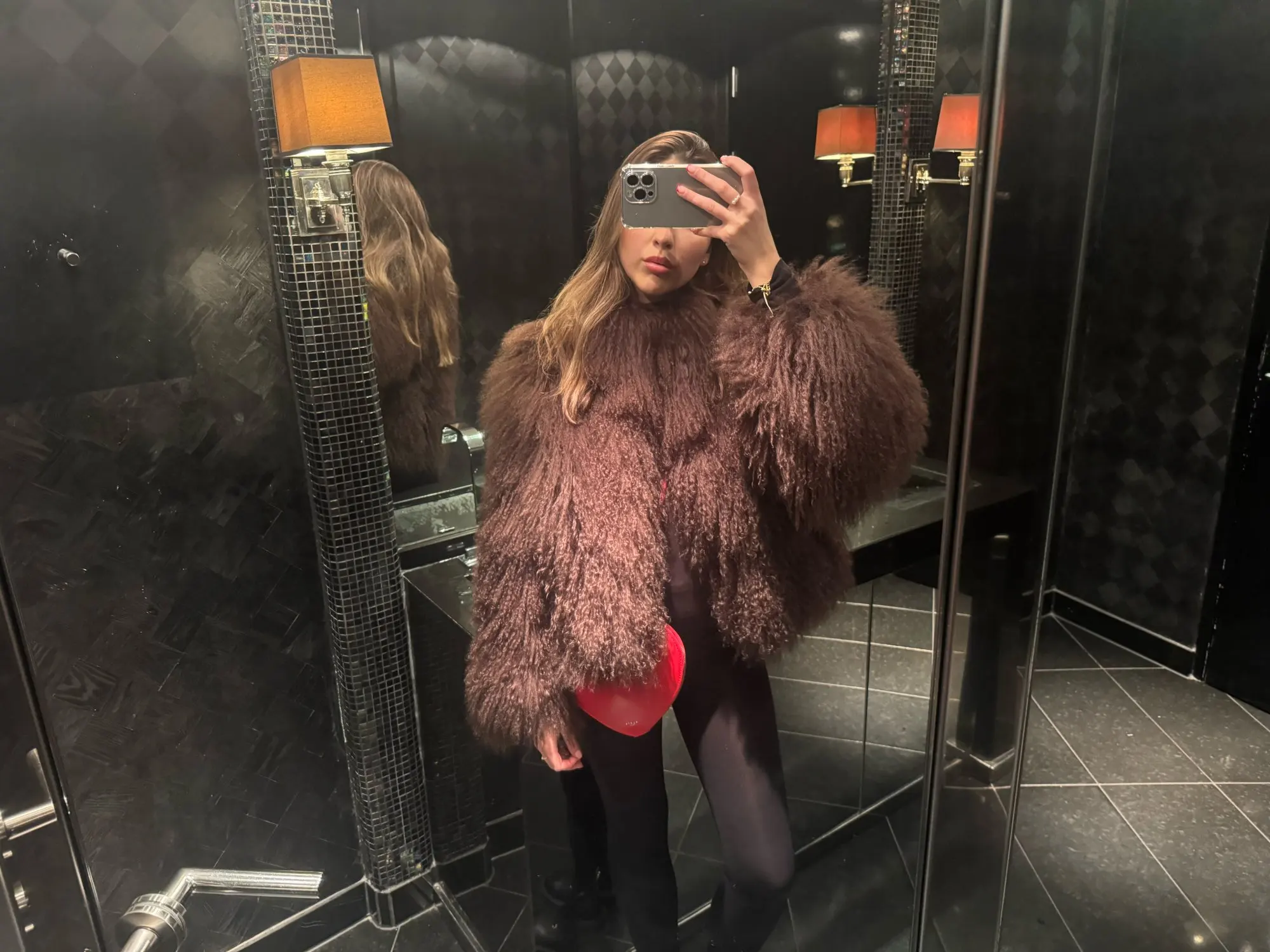 Dark Brown Real Mongolian Sheep Fur Coat – Women's Winter Jacket with Stand-Up Collar, Natural Sheepskin, Fluffy Warm Outerwear photo review