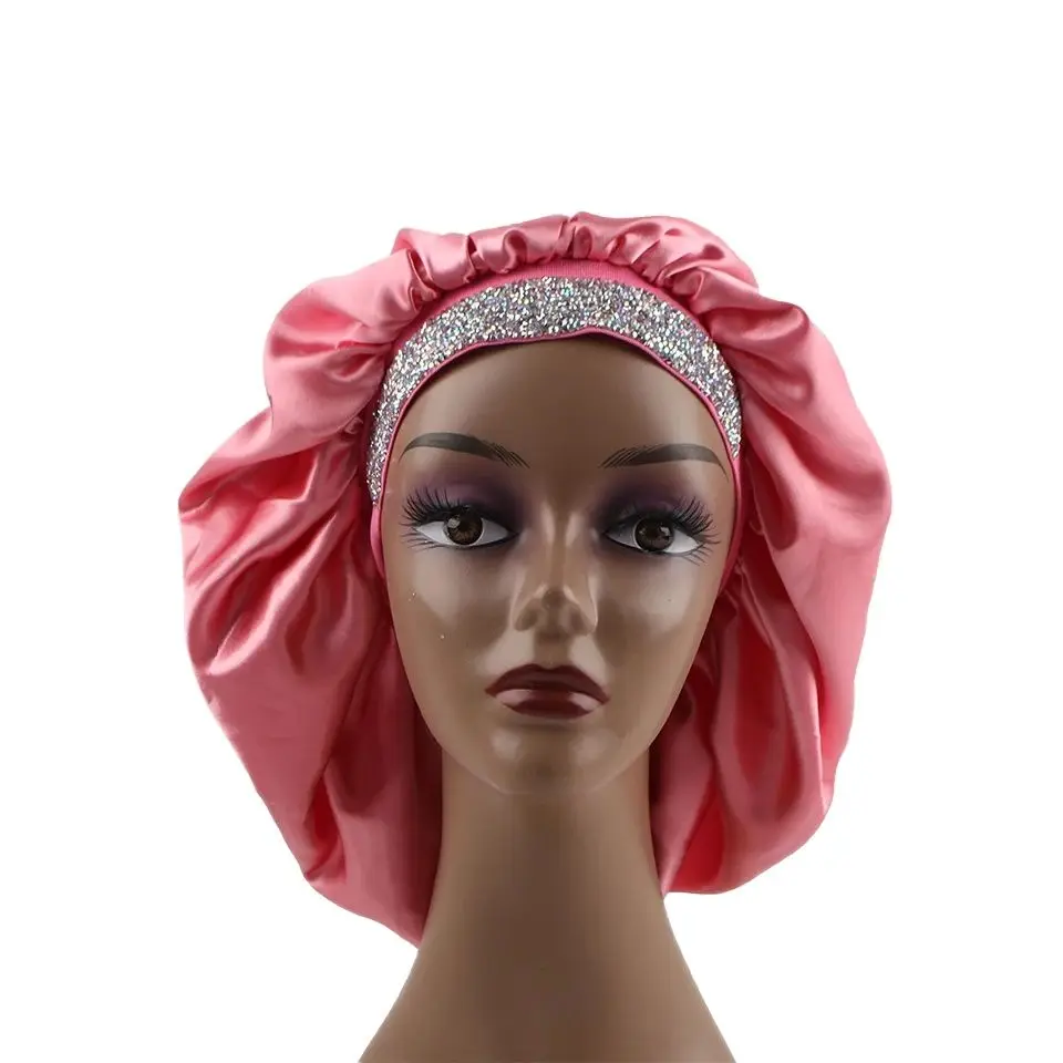 Blank Satin Bonnet with Edge Band Bling Rhinestone Bonnets Double Layer Designer Bonnets 3