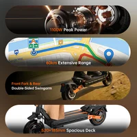 Trottinette électrique pliable NFC Fynzo S11 1100W 15.6Ah Vitesse maximale 45 km/h Double suspension Pneus tubeless 10 pouces Autonomie 60 km Fourche de suspension avant 2