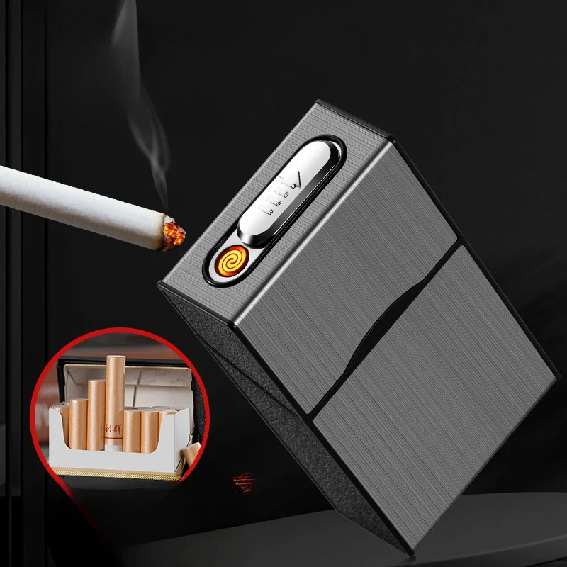 

New USB Charging Cigarette Box Tungsten Wire Lighter Integrated Design Outdoor Portable Windproof Lighter Gift for Men