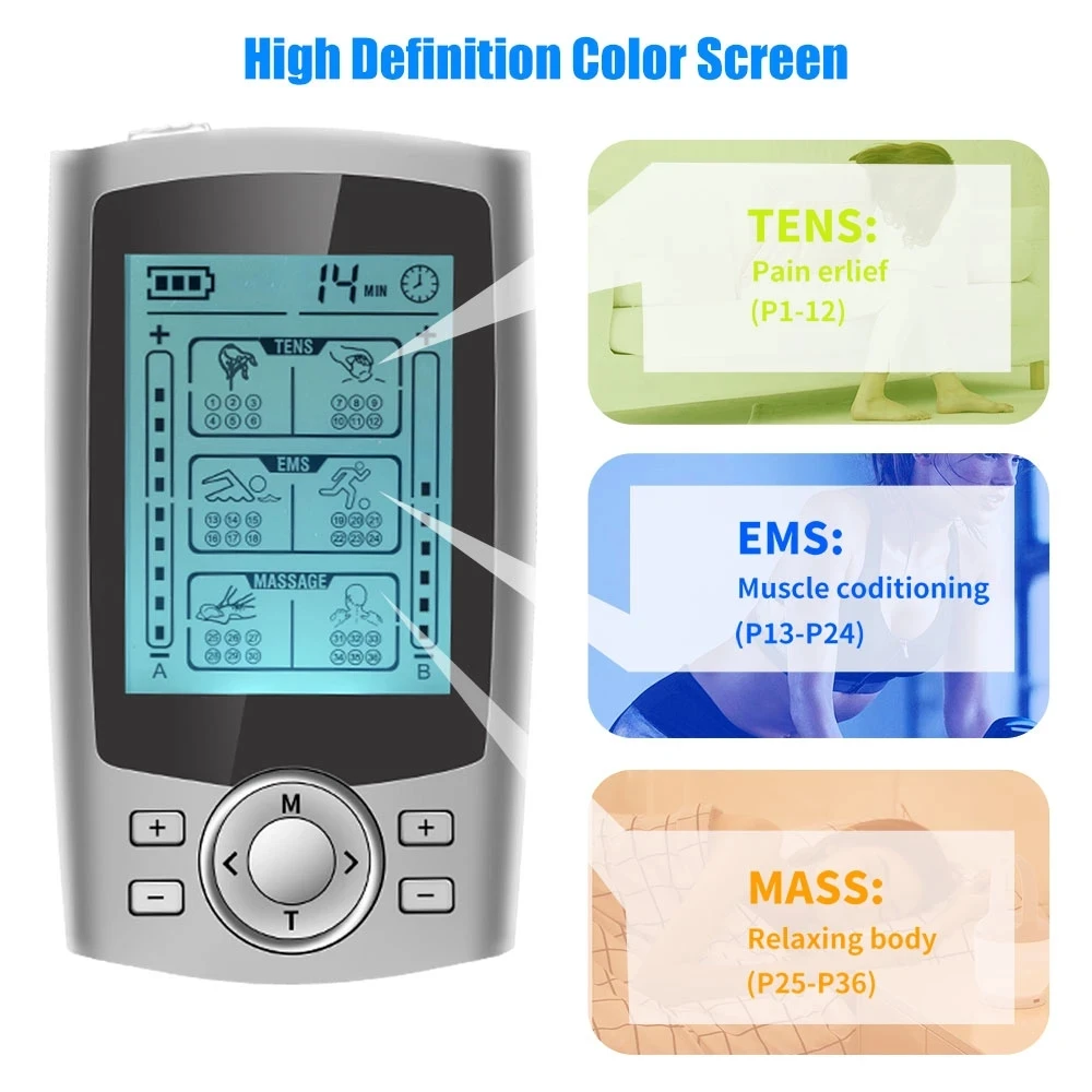 Tens Muscle Stimulator 36Mode Electric EMS Three Channel Acupuncture Body Care Massage Digital Therapy Machine Electrostimulator