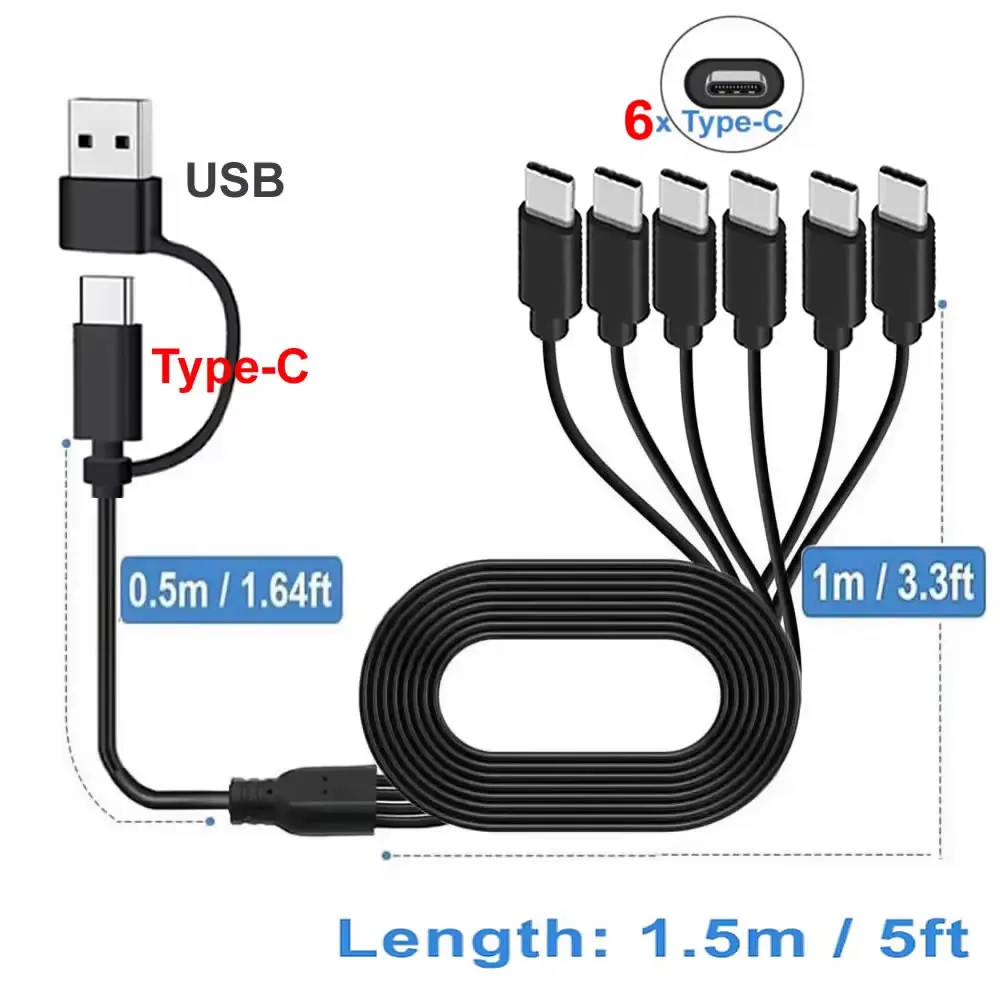 6 in 1 USB C PD 분배기 케이블 iPhone 15 Pro/안드로이드 전화 태블릿 스위치 등을 위한 멀티 USB C - 유형 C 남성 충전기 코드