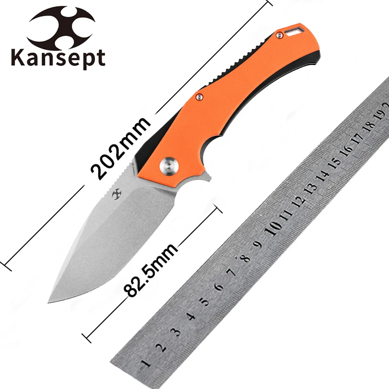 

Kansept Mini Hellx T2008A5 Stonewashed D2 Blade and Orange G10 Handle Designed by Millel Willumesen Useful Camping Knife for Men