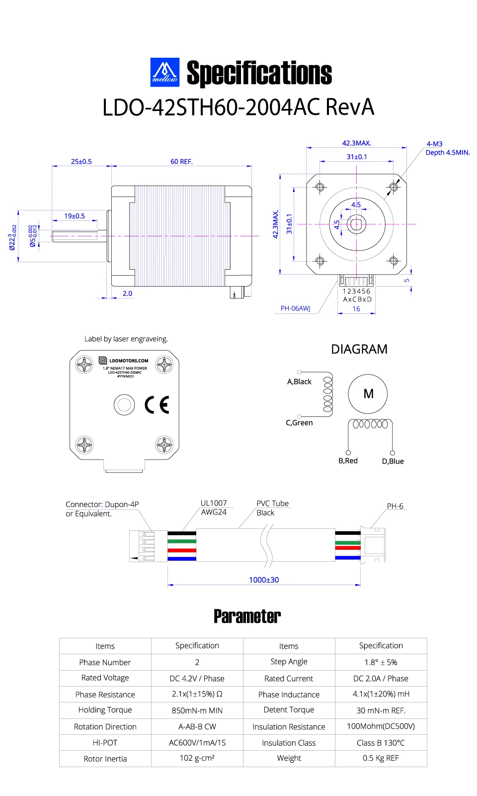 mellow ldo nema stepper nema motor deslizante para peças de impressora voron vzbot ender prusa