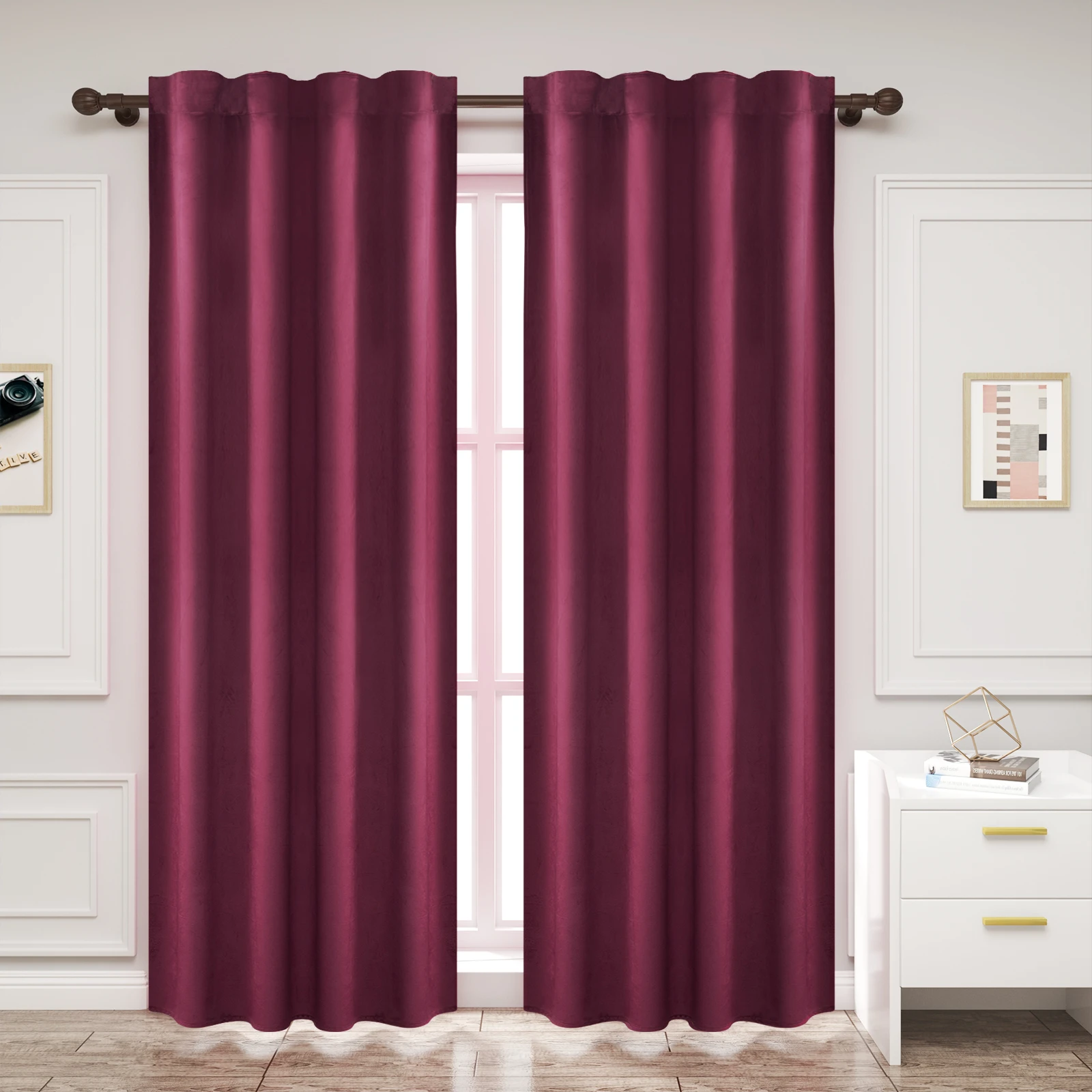 WOLTU 2PCS/SET Velvet Blackout Curtains with Sheer Ribbon Thermal