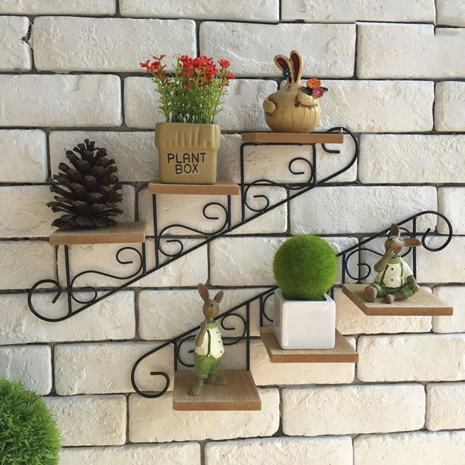 Staircase Decorative Shelf Plant Stand Retro Wall Mount Bracket Wall Decoration Storage Rack Hanging Decor For Bedroom