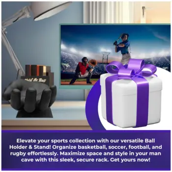 Wall-Mounted Ball Holder Hand & Stand - Stylish Organizer & Space-Saving Table Top Basketball, Soccer, Football, Rugby Man Cave 2