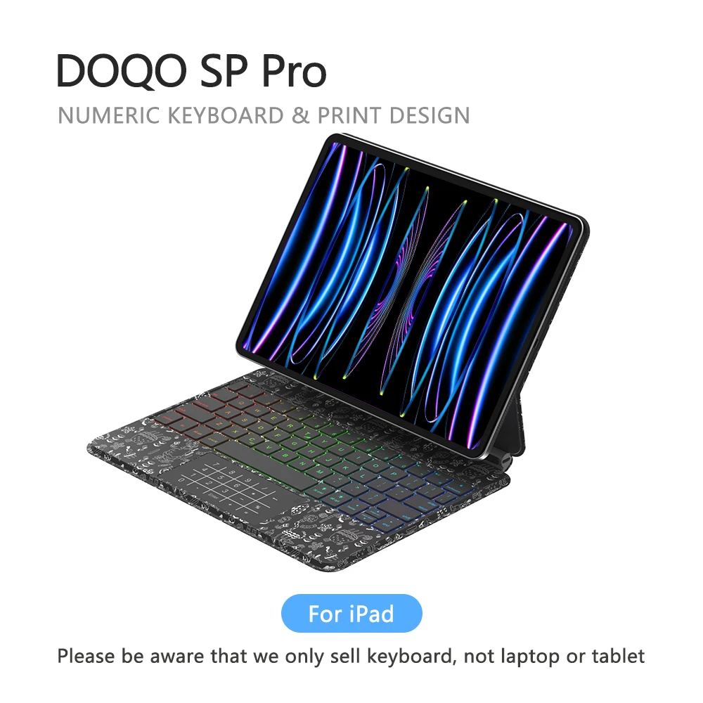 DOQO SP Pro: для кожаной клавиатуры iPad, беспроводная клавиатура с трекпадом и цифровой клавиатурой, клавиатура с принтом