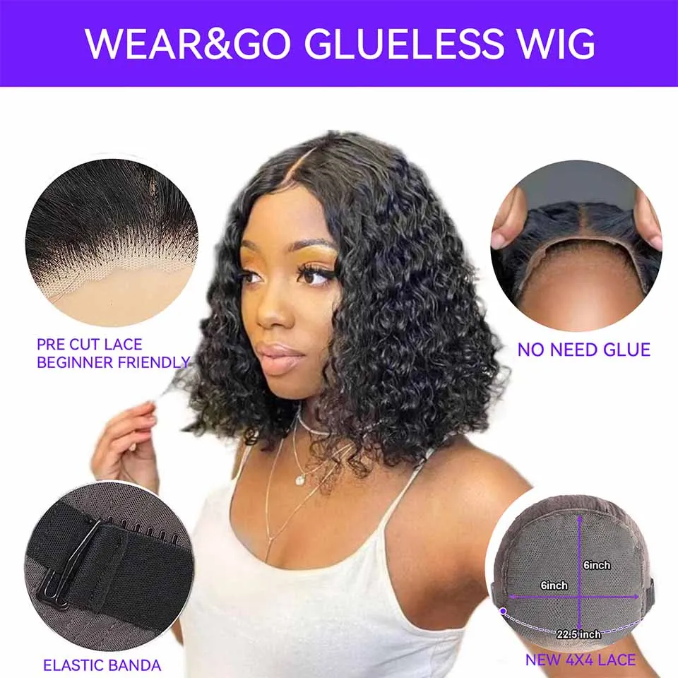 Фото Парик Wear And Go Bob из натуральных волос с глубокой волной, парик без клея, парики на сетке 6x6, готовые к ношению, предварительно вырезанные прозрачные парики 13x4 №3