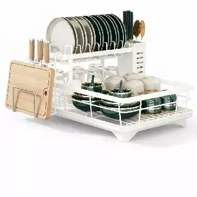 Stainless Steel 2 Tier Dish Drying Rack with Drainage Tray