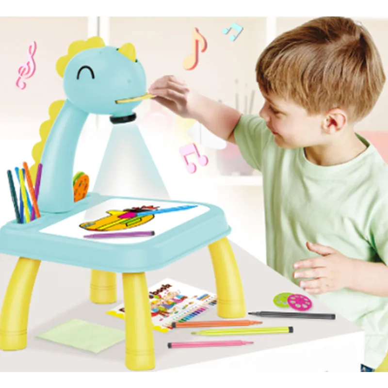 Children Led Projector Art Drawing Table Toy Kids Painting Board Desk Crafts Interactive Educational Learning Paint Tools 1Set