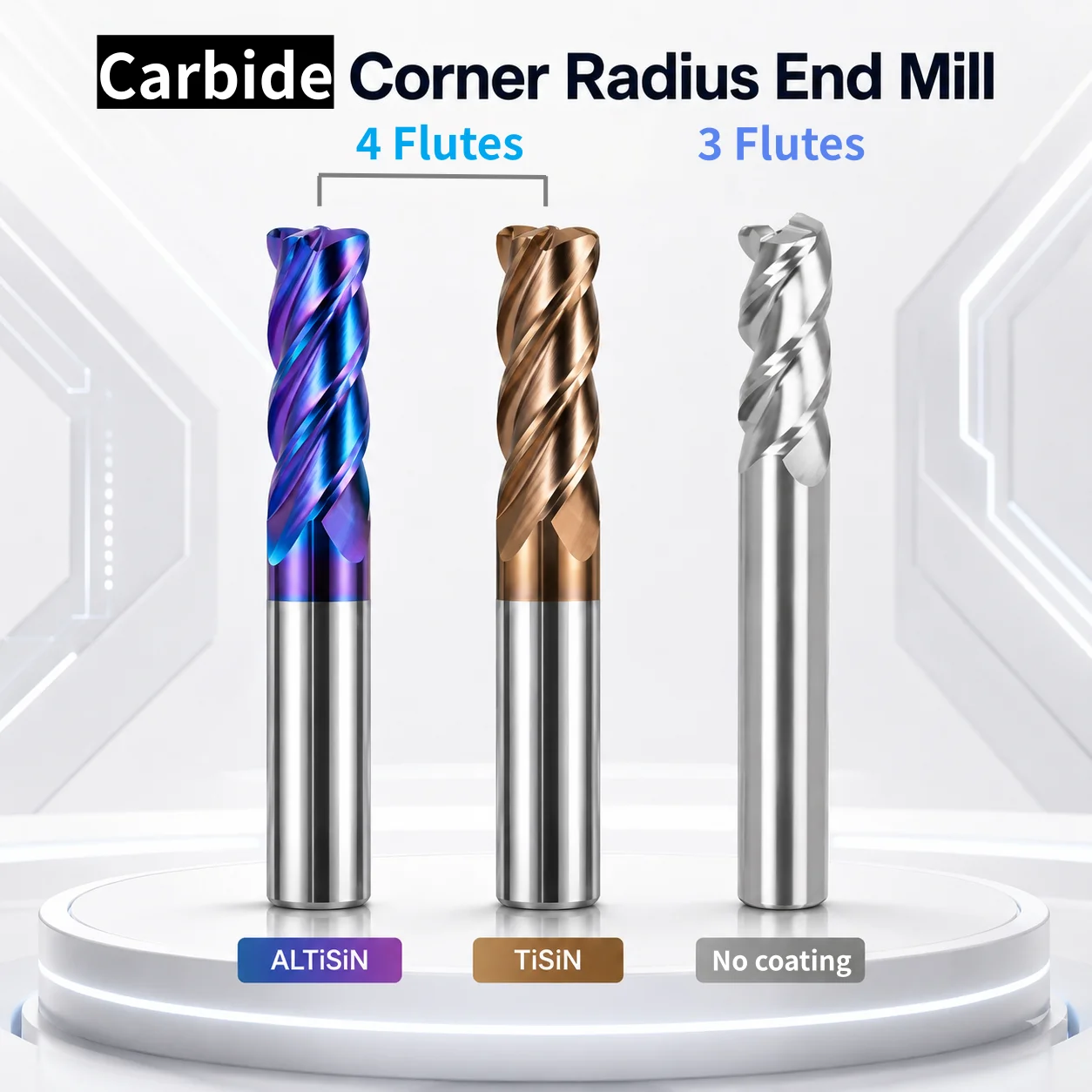 XUHAN Eckradius-Schaftfräser CNC R-Rundkantenfräser aus Wolframkarbid für Stahl und Metall, 3-4 Schneiden, R0.5 R1 Oberflächenbearbeitung