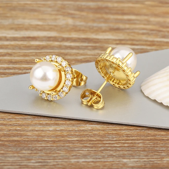Nidin classique nouveau Design incrusté brillant cristal Zircon perle breloque boucles d'oreilles pour les femmes de mariage oreille bijoux accessoires