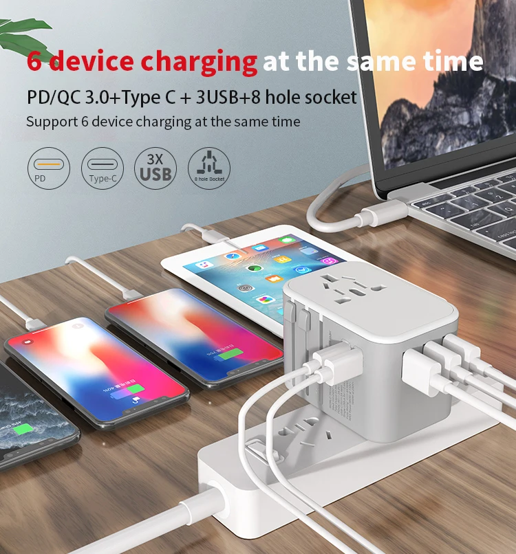 Plug Adapter Power Adapter Plug Converter 4 Port USB Charger With Universal Travel Plug Adapter PD Worldwide Charger For UK EU AU Wall Electric Plug Sockets With USB C PD