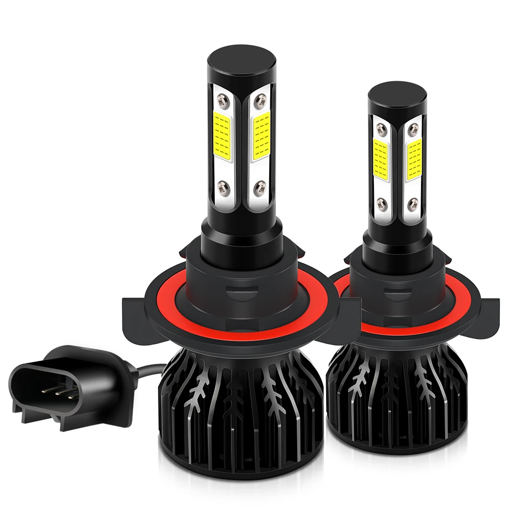 H13 Auto LED-koplampen Socket H13 Groot- en dimlicht Hoogtepunt 360 ° graad 4-zijdige COB-chips 12000LM 6500K wit